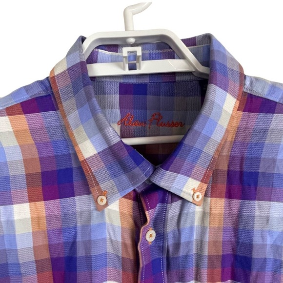 Alan Flusser Men's Sz XXL Lavender Blue Orange Plaid Button Up Long Sleeve Shirt - Picture 3 of 8